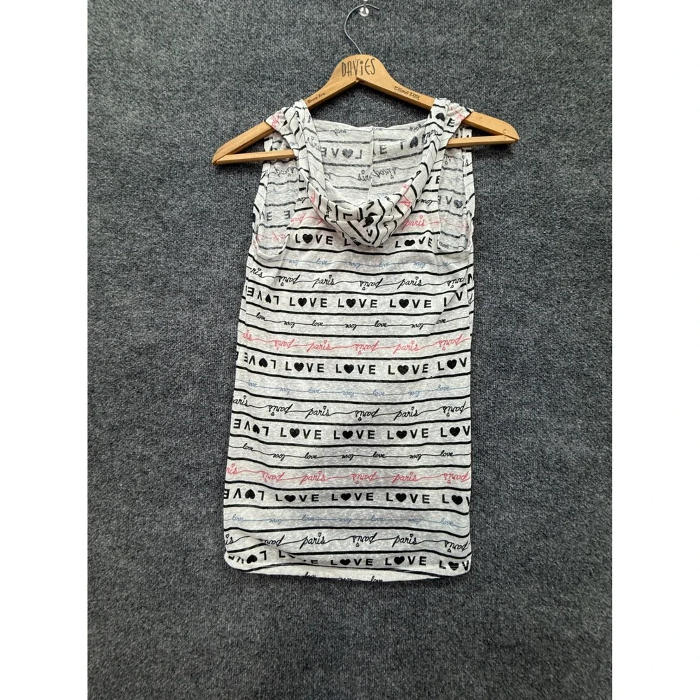 Self Esteem Vest Kids Large Gray Paris Heart Fringe Hooded Layering Top Boho Y2K